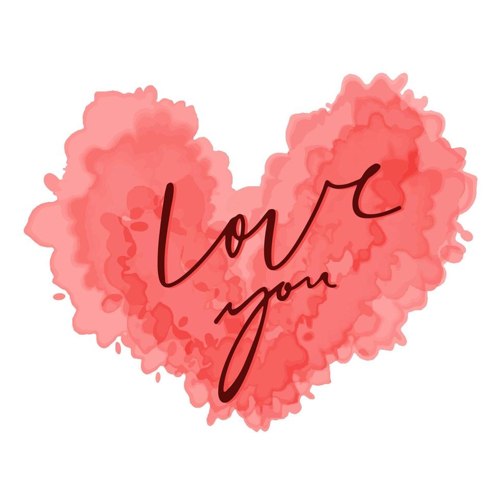 hand- getrokken waterverf hart met schoonschrift tekst liefde u voor valentijnsdag dag, bruiloft, dating en andere en andere romantisch evenementen. vector illustratie