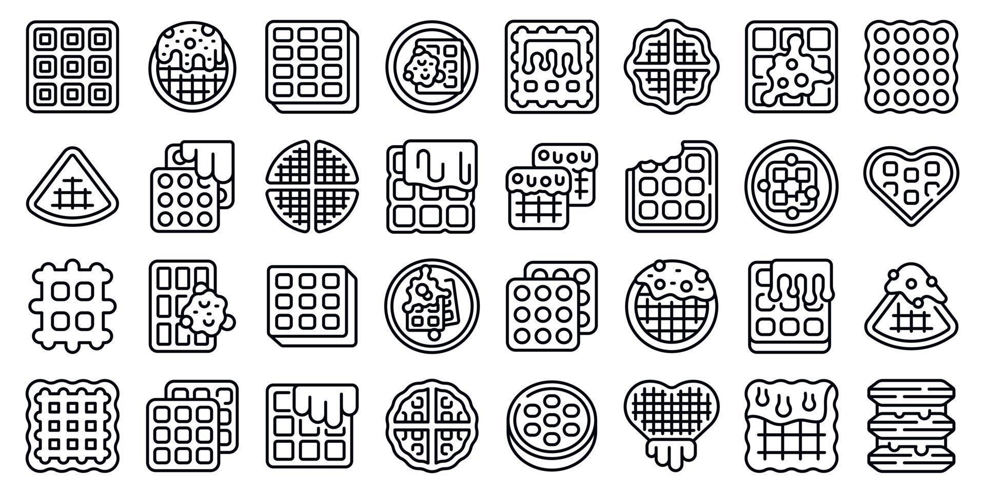 belgisch wafels pictogrammen reeks schets vector. koffie kop vector