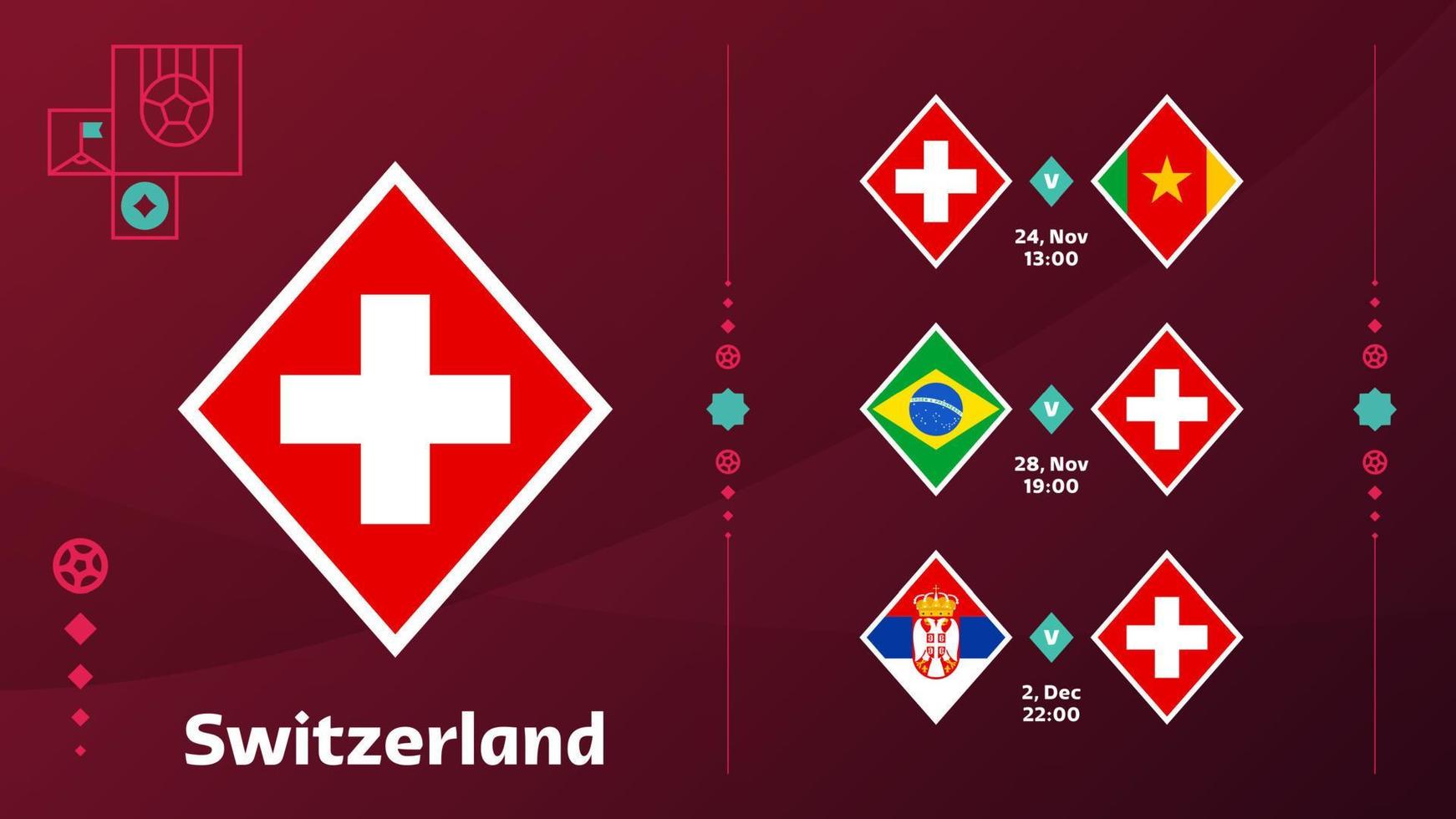 Zwitserland nationaal team schema wedstrijden in de laatste stadium Bij de 2022 Amerikaans voetbal wereld kampioenschap. vector illustratie van wereld Amerikaans voetbal 2022 wedstrijden.