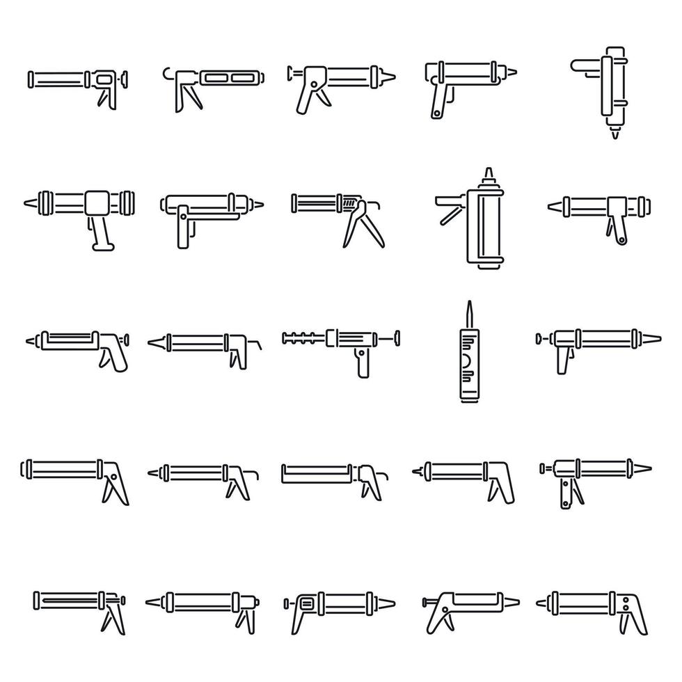 siliconen kalefateren geweer pictogrammen reeks schets vector. Zelfklevend bouwer vector