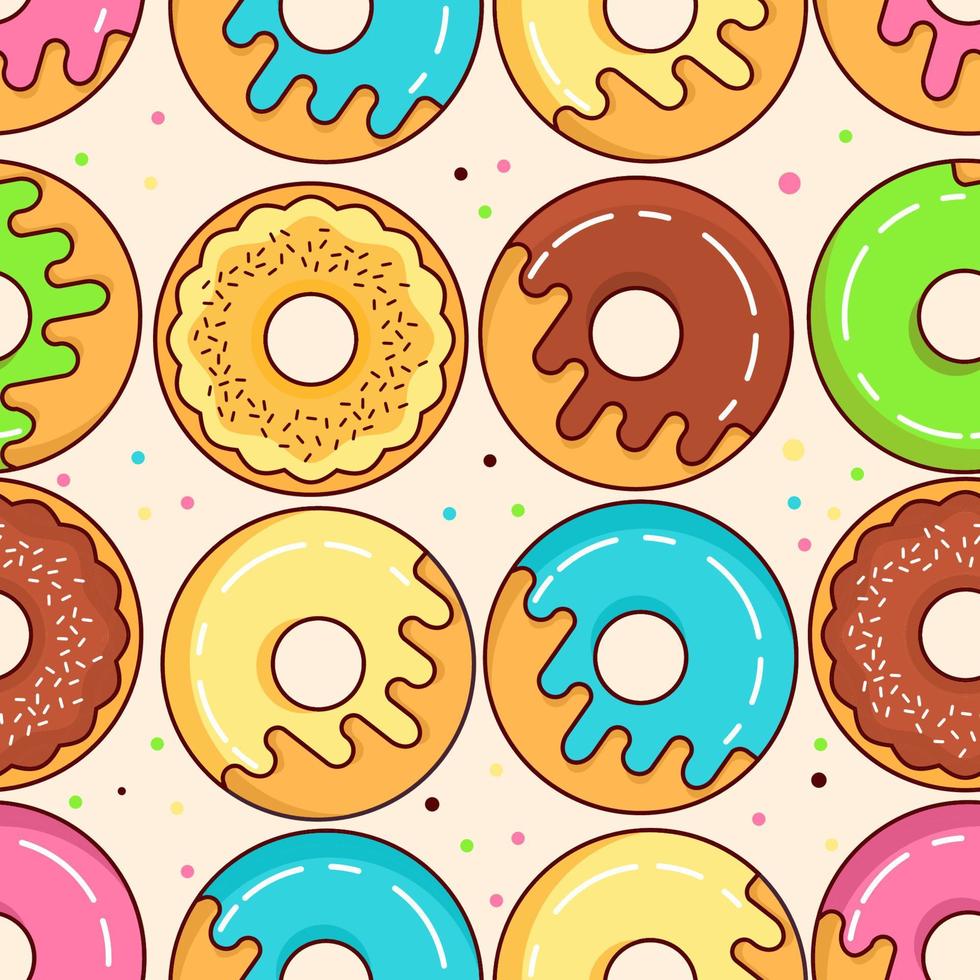 naadloos patroon geglazuurd donuts. kleurrijk gebakjes vlak vector.chocolade, vanille, aardbei cream.confectionery gebakken goederen. vector