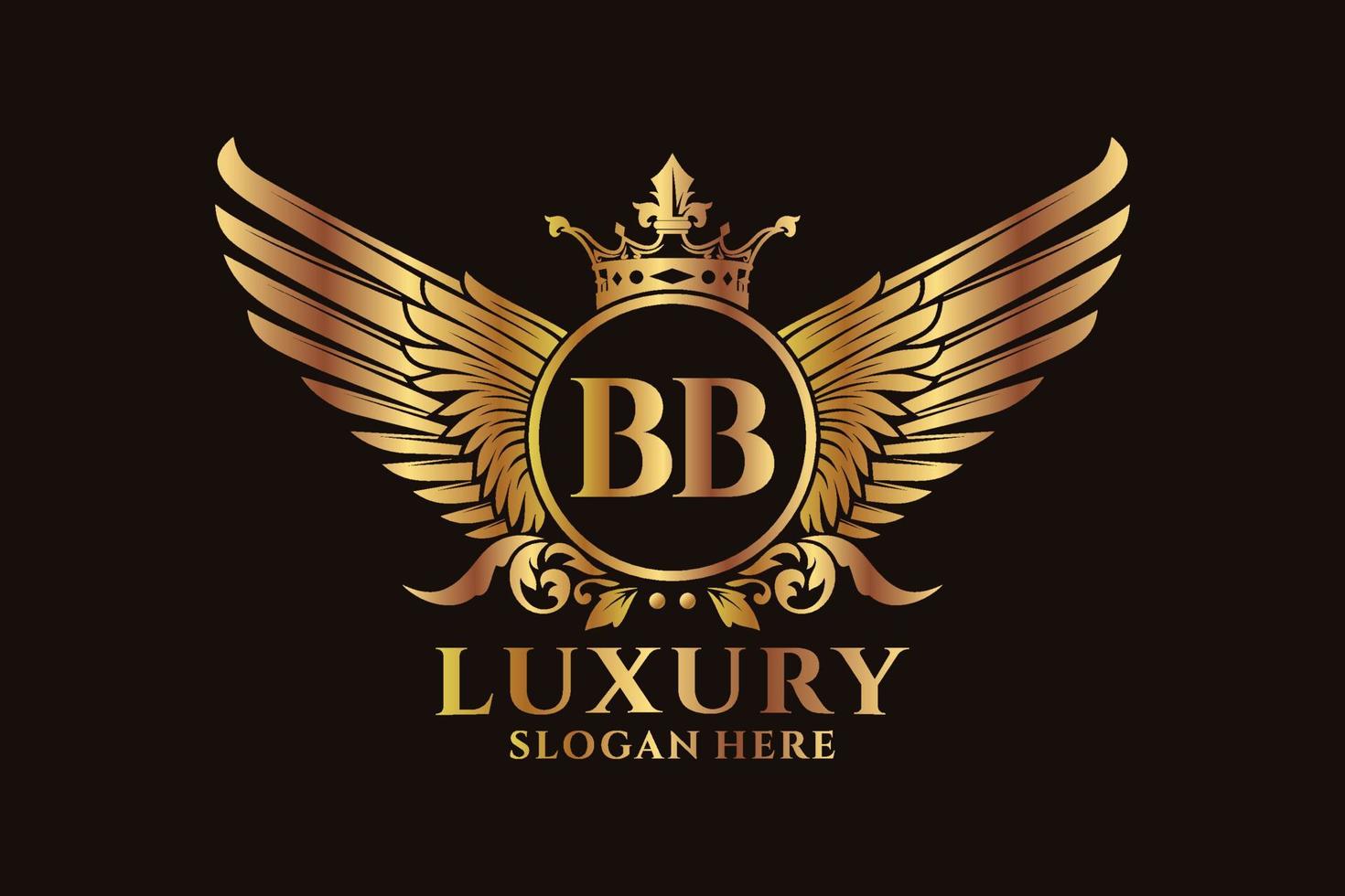 luxe Koninklijk vleugel brief bb kam goud kleur logo vector, zege logo, kam logo, vleugel logo, vector logo sjabloon.