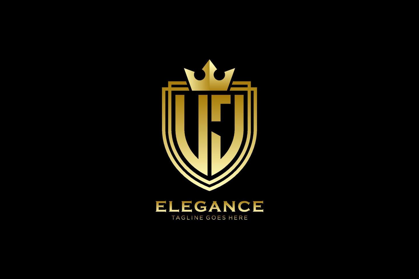 eerste uj elegant luxe monogram logo of insigne sjabloon met scrollt en Koninklijk kroon - perfect voor luxueus branding projecten vector