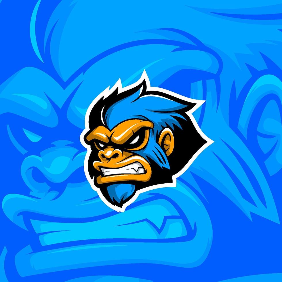 blauw gorilla in boos gezicht uitdrukking esport gaming mascotte logo illustratie vector