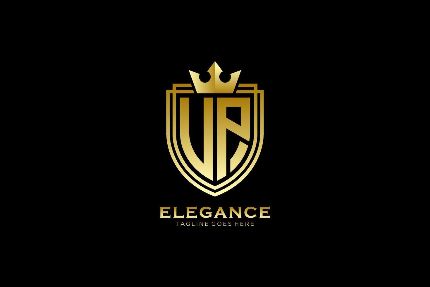 eerste omhoog elegant luxe monogram logo of insigne sjabloon met scrollt en Koninklijk kroon - perfect voor luxueus branding projecten vector
