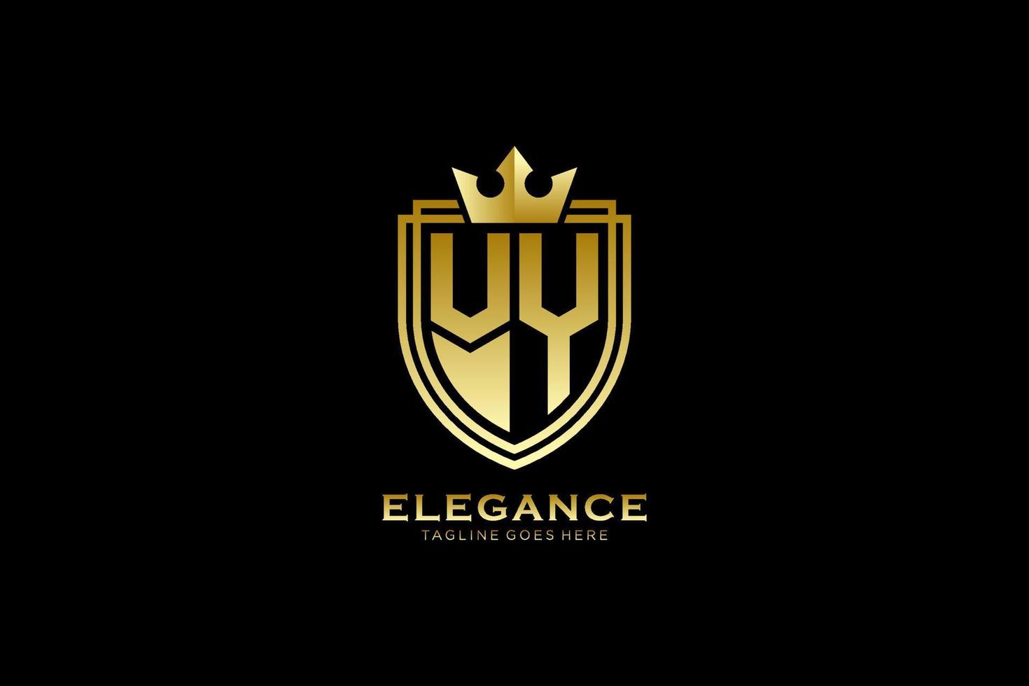 eerste vy elegant luxe monogram logo of insigne sjabloon met scrollt en Koninklijk kroon - perfect voor luxueus branding projecten vector