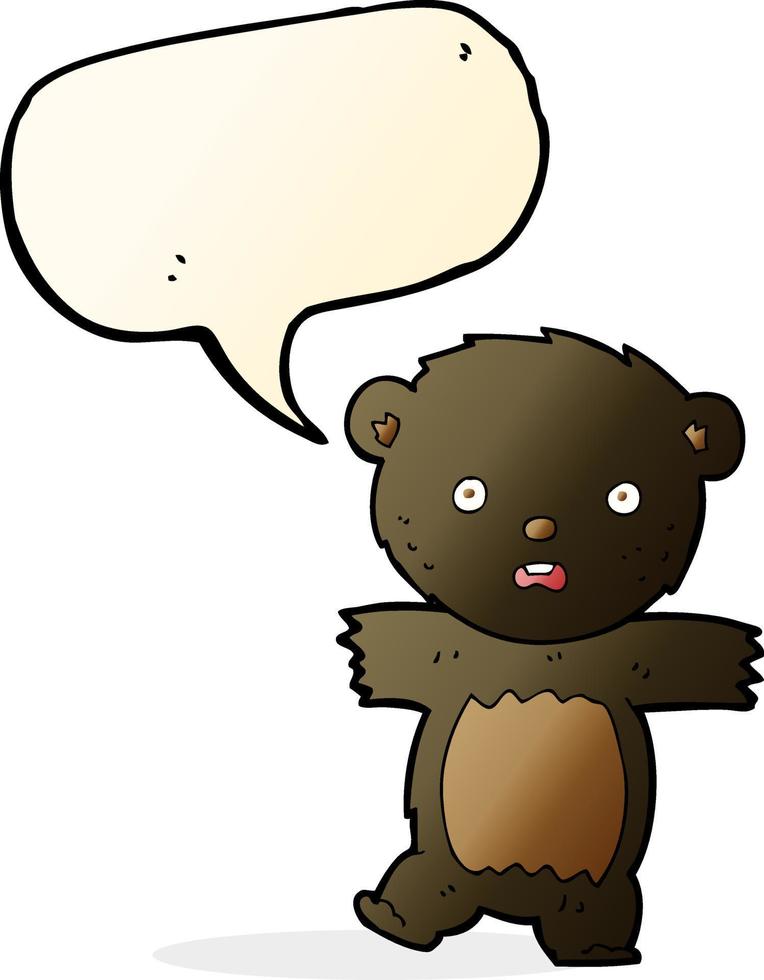 tekenfilm geschokt zwart beer welp met gedachte bubbel vector