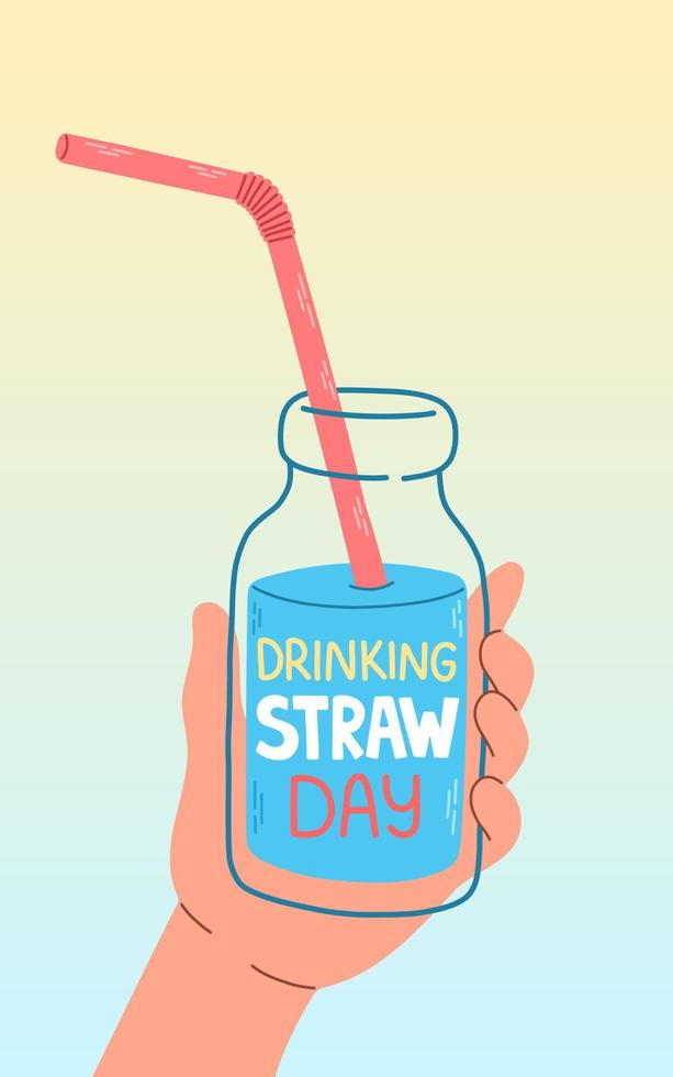 drinken rietje dag kaart banier vlak ontwerp vector illustratie