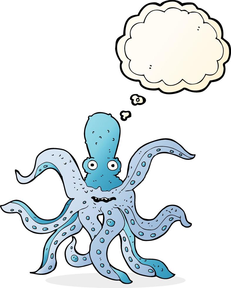 tekenfilm reusachtig Octopus met gedachte bubbel vector