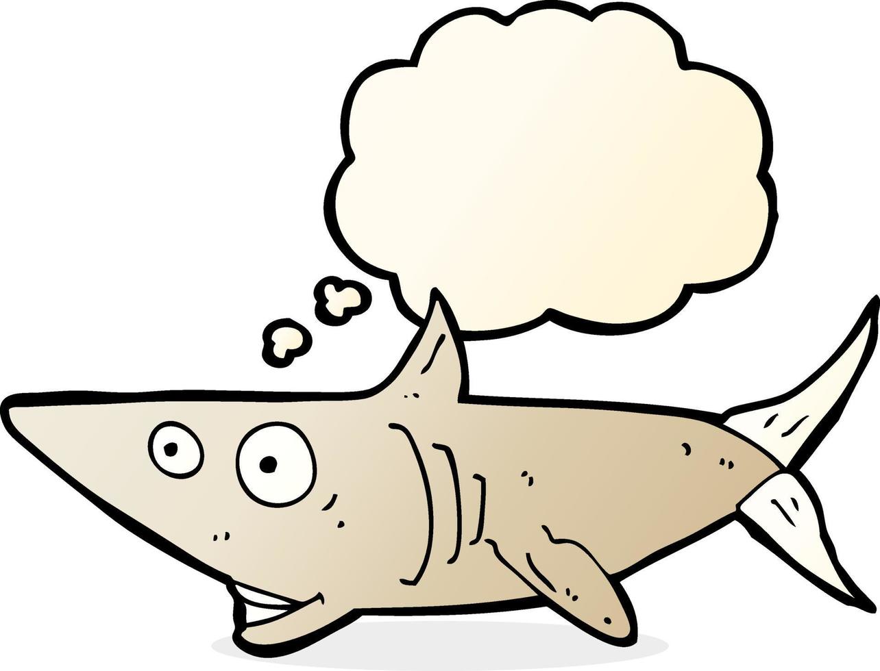 tekenfilm gelukkig haai met gedachte bubbel vector