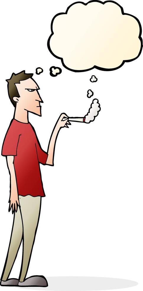 tekenfilm geërgerd roker met gedachte bubbel vector