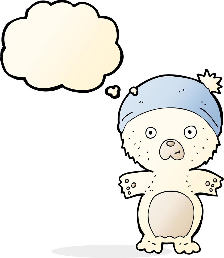 tekenfilm schattig polair beer in hoed met gedachte bubbel vector