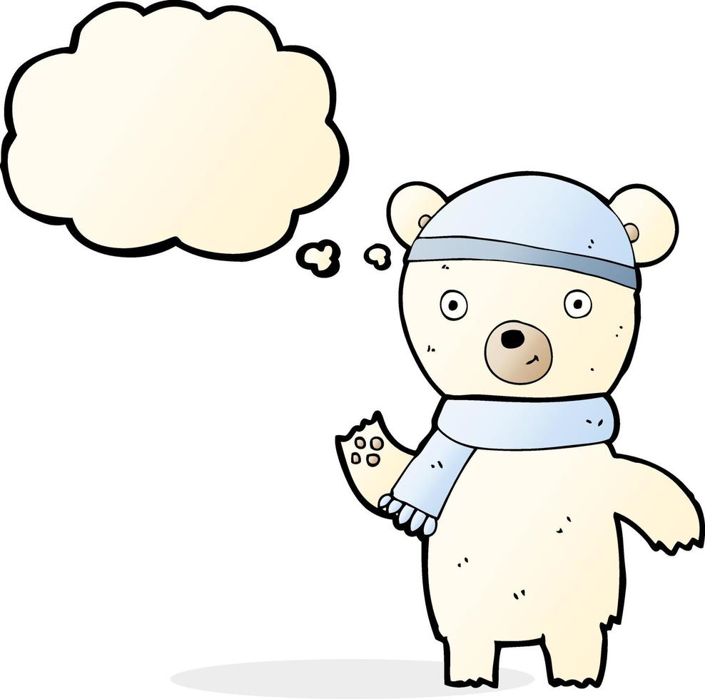 tekenfilm golvend polair beer met gedachte bubbel vector