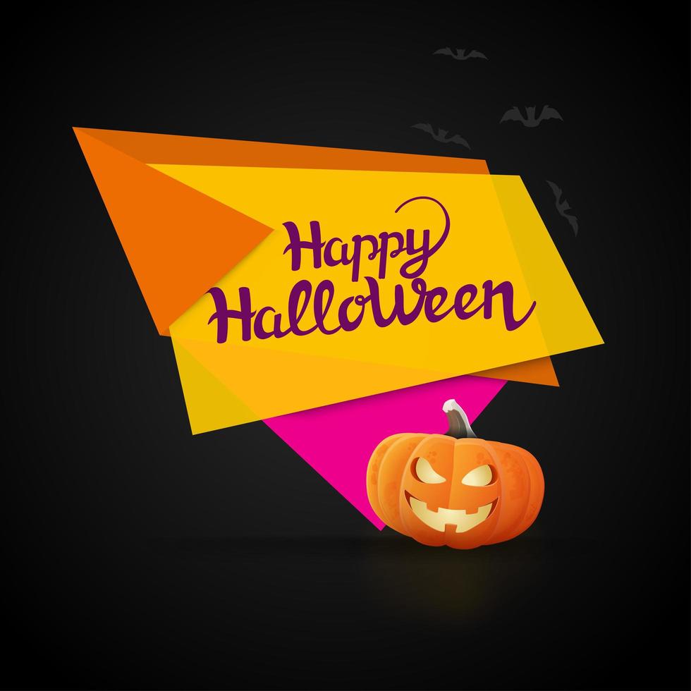 happy halloween geometrische banner met pompoen en belettering vector