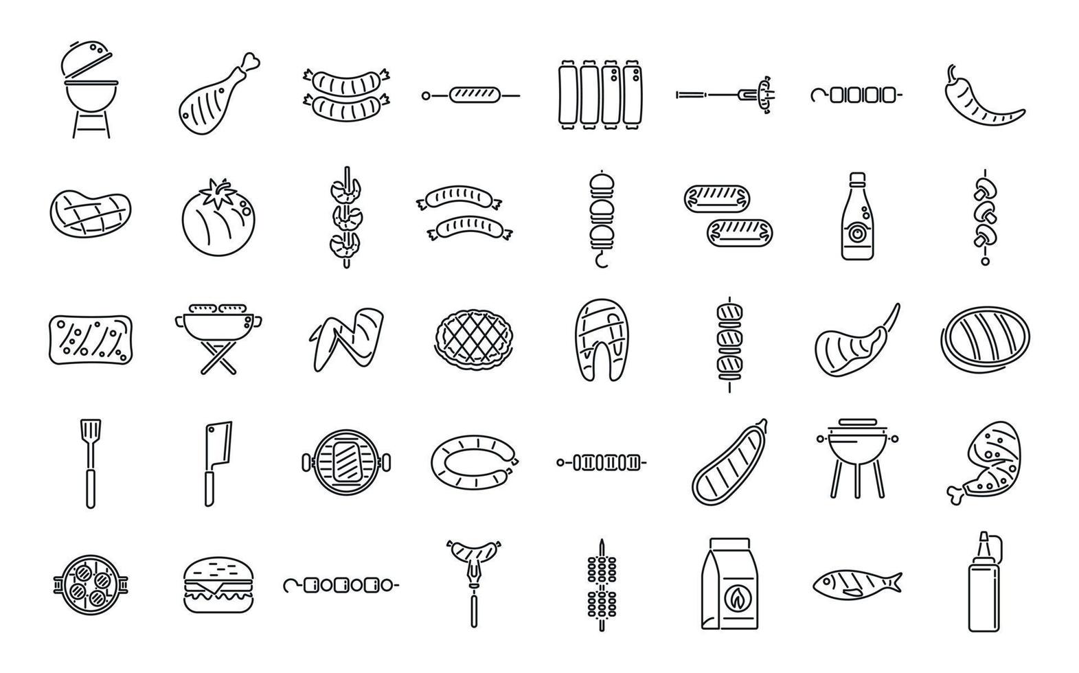 gegrild voedsel pictogrammen reeks schets vector. Amerikaans gekookt vector