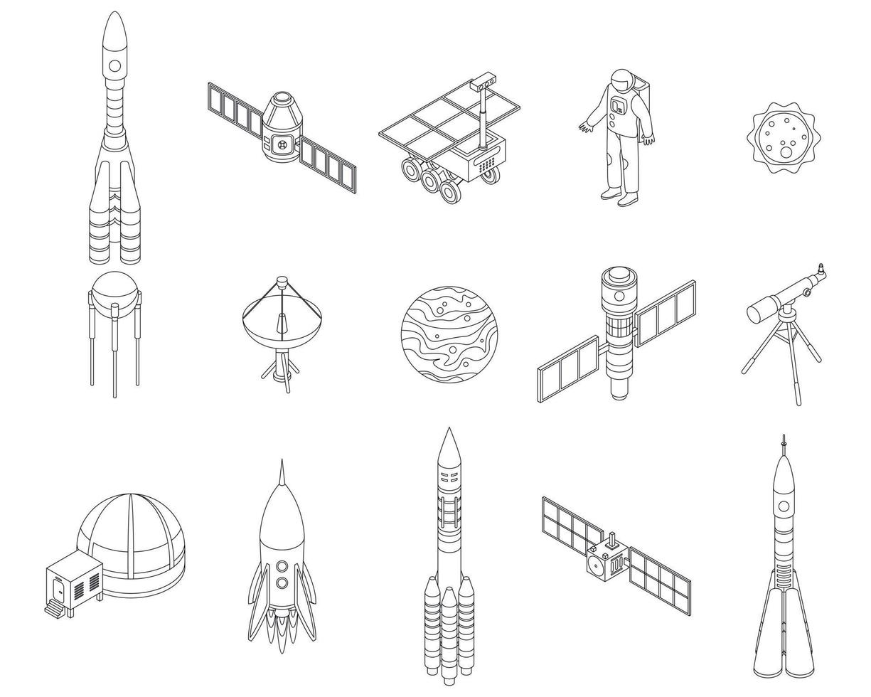 ruimte Onderzoek technologie pictogrammen reeks vector schets