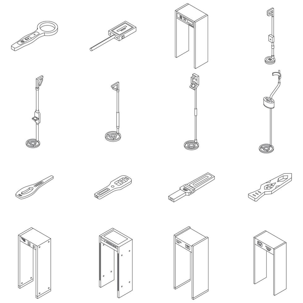 metaal detector pictogrammen reeks vector schets