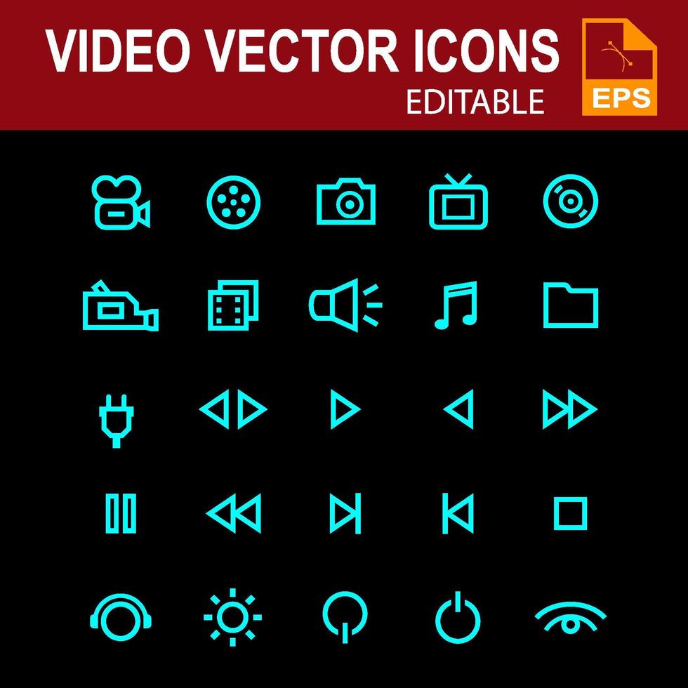 icon set voor video in cyaan kleur vector