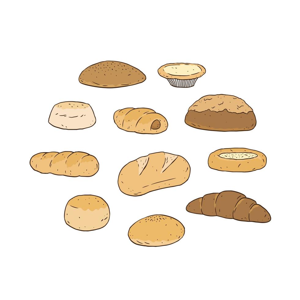 set van brood en bakkerij product hand getekende vectorillustratie. vector