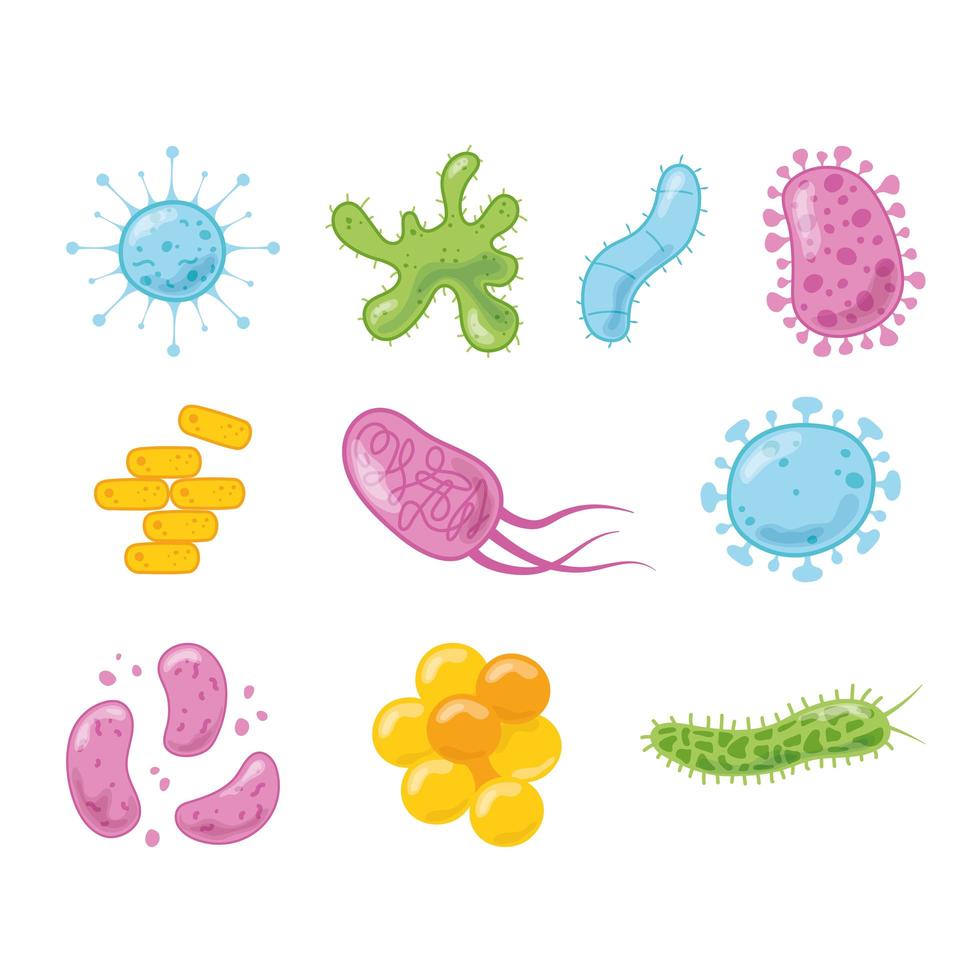 bacteriën en viruscellen molecuul wetenschap ziekte set vector