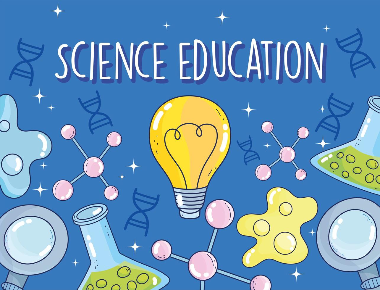 wetenschappelijk onderwijs reageerbuis chemie bacteriën atoom vergrootglas onderzoekslaboratorium vector