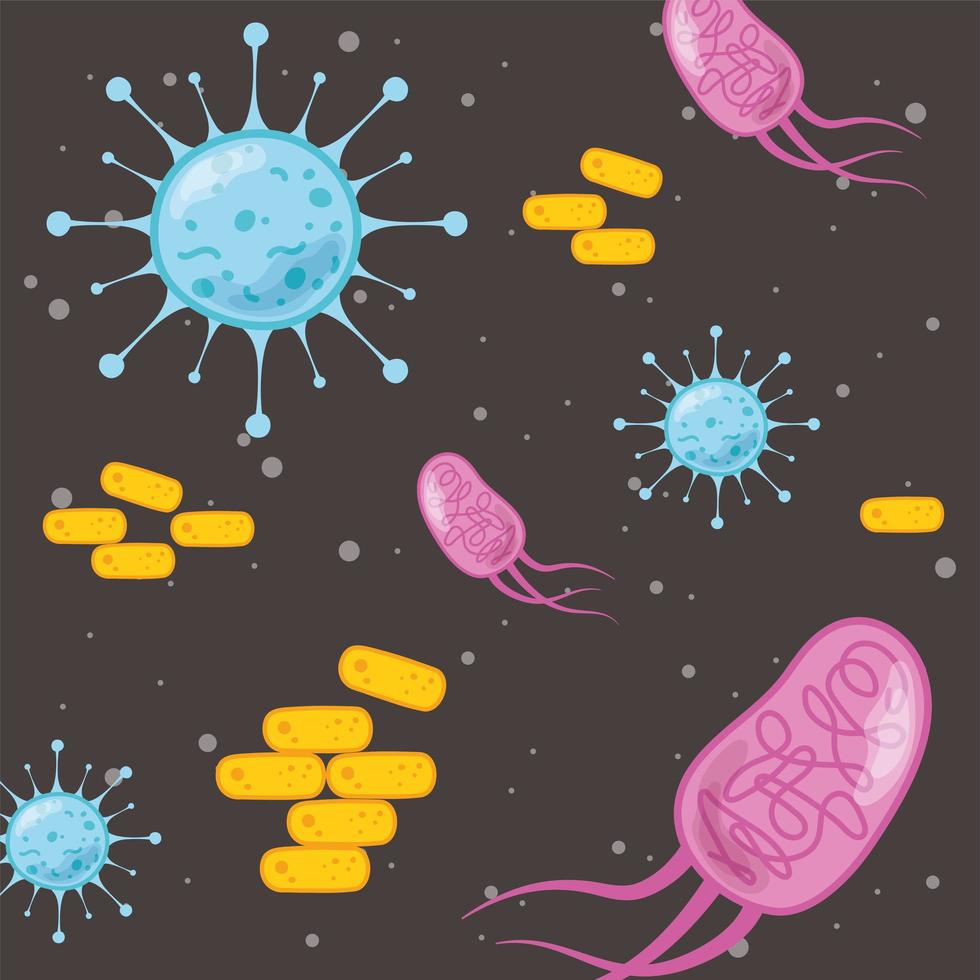 coronaviruscellen, patroon van ziekte en bacteriën vector