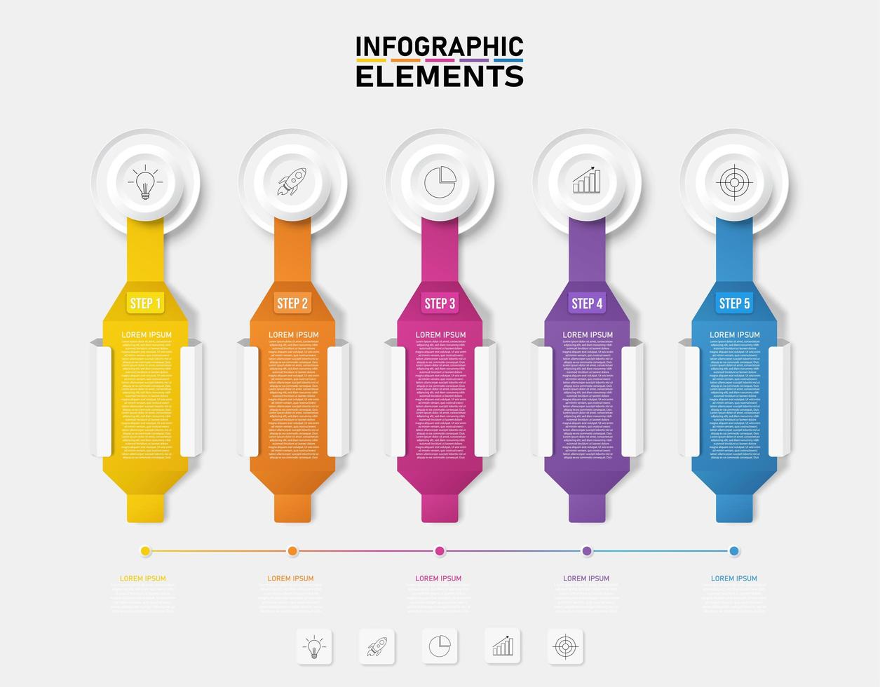 kleurrijke band en cirkel pictogram 5 stap infographic vector