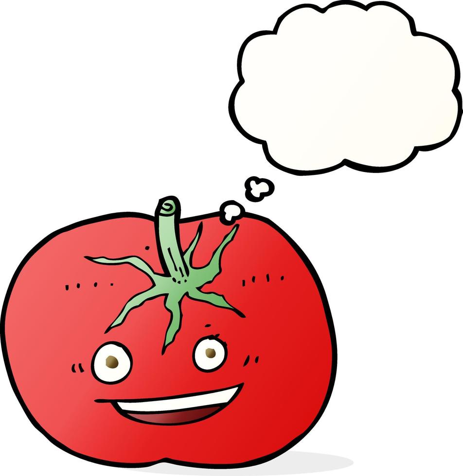 tekenfilm tomaat met gedachte bubbel vector