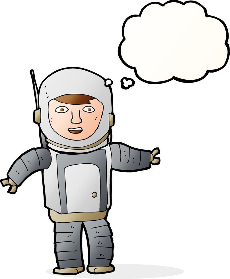 tekenfilm astronaut met gedachte bubbel vector