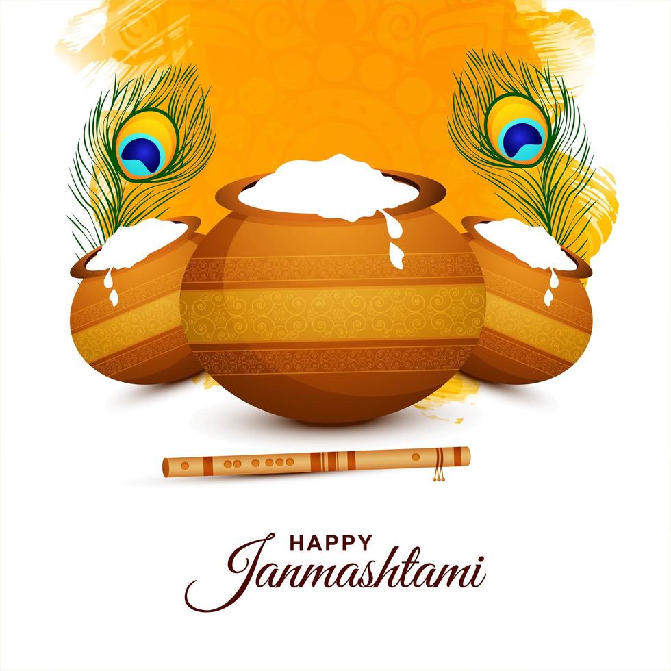 vrolijke janmashtami festivalkaart met twee veren vector