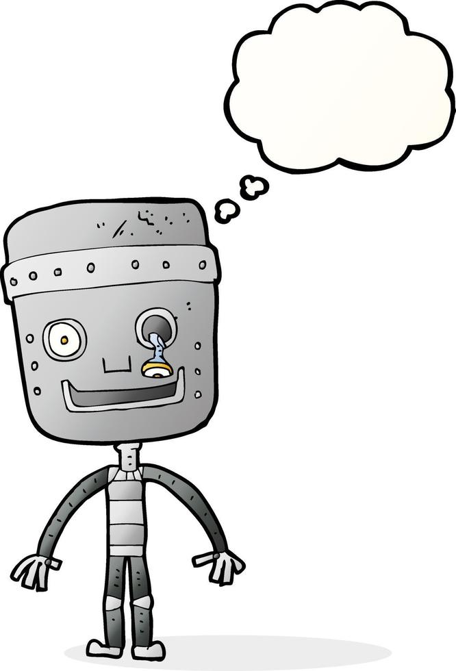 tekenfilm grappig robot met gedachte bubbel vector