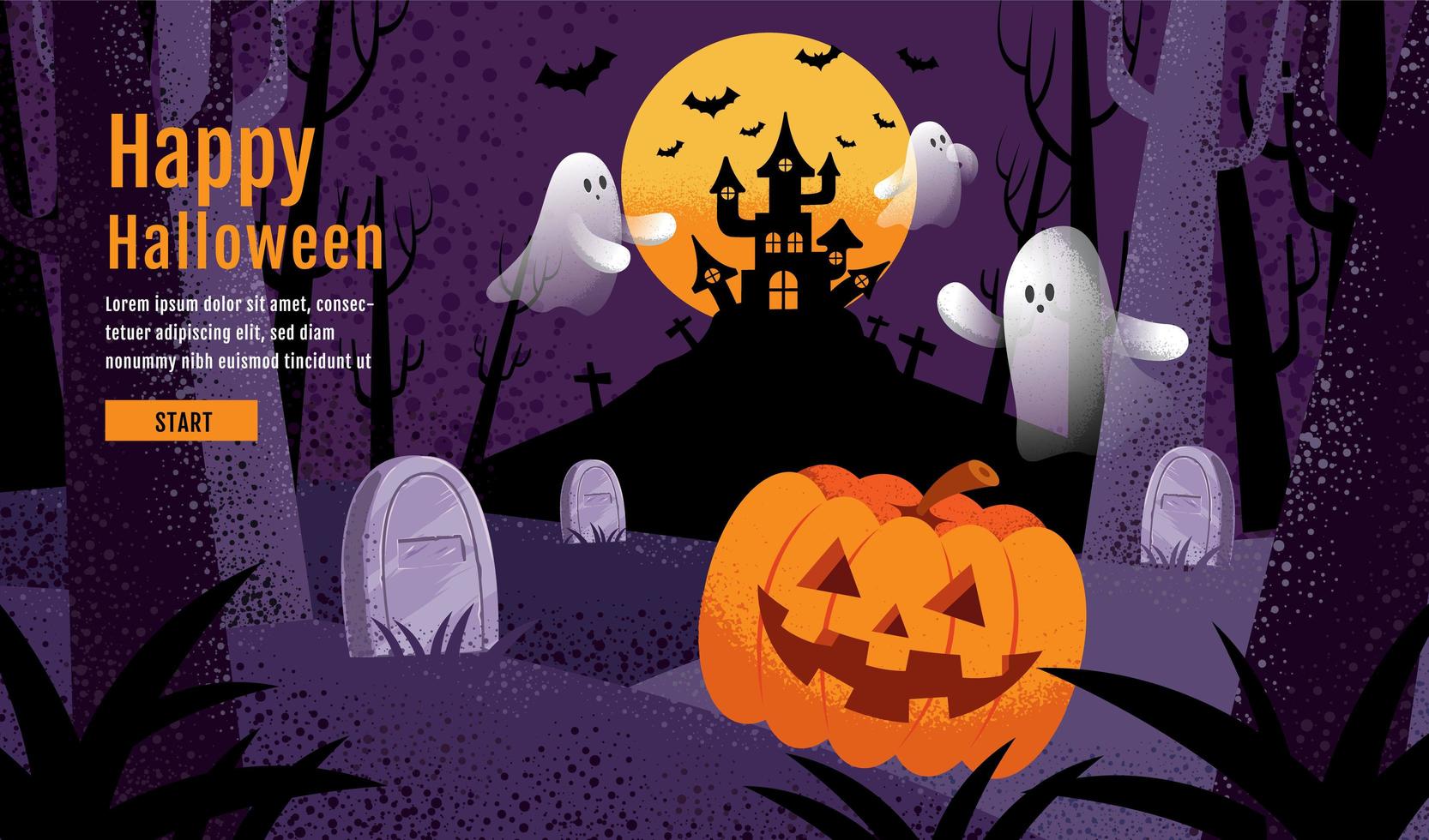 Halloween-ontwerp met pompoen, spook, kasteel, maan vector