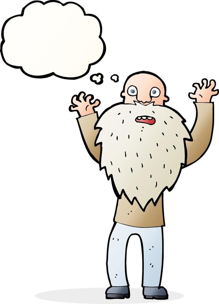 tekenfilm bang oud Mens met baard met gedachte bubbel vector