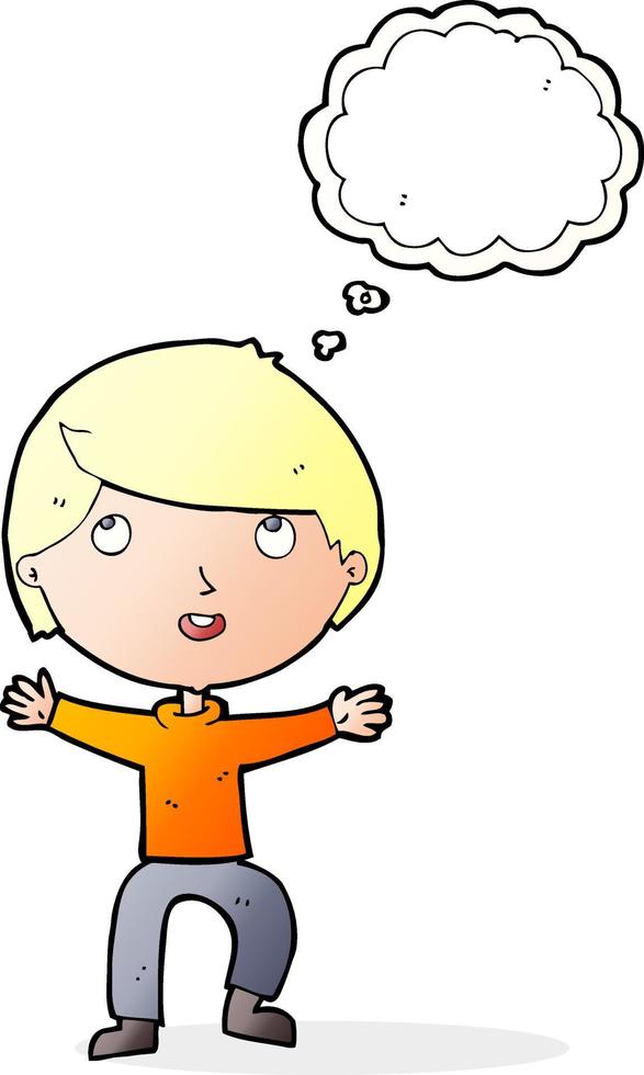 tekenfilm gelukkig jongen met gedachte bubbel vector