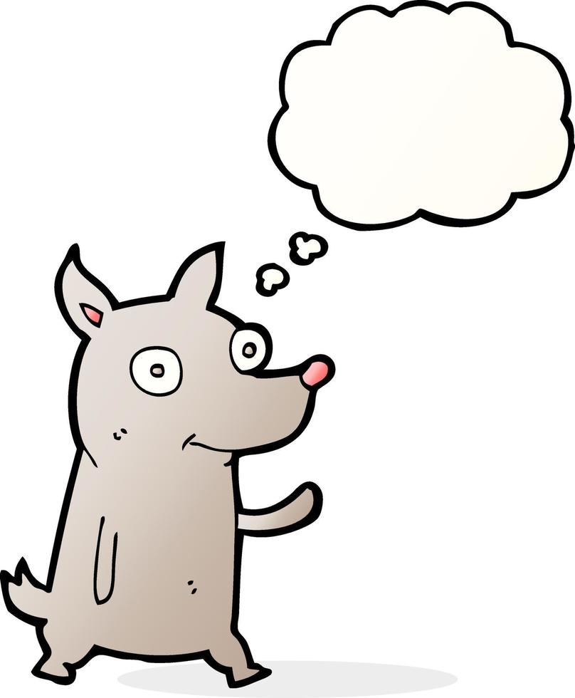 tekenfilm weinig hond golvend met gedachte bubbel vector