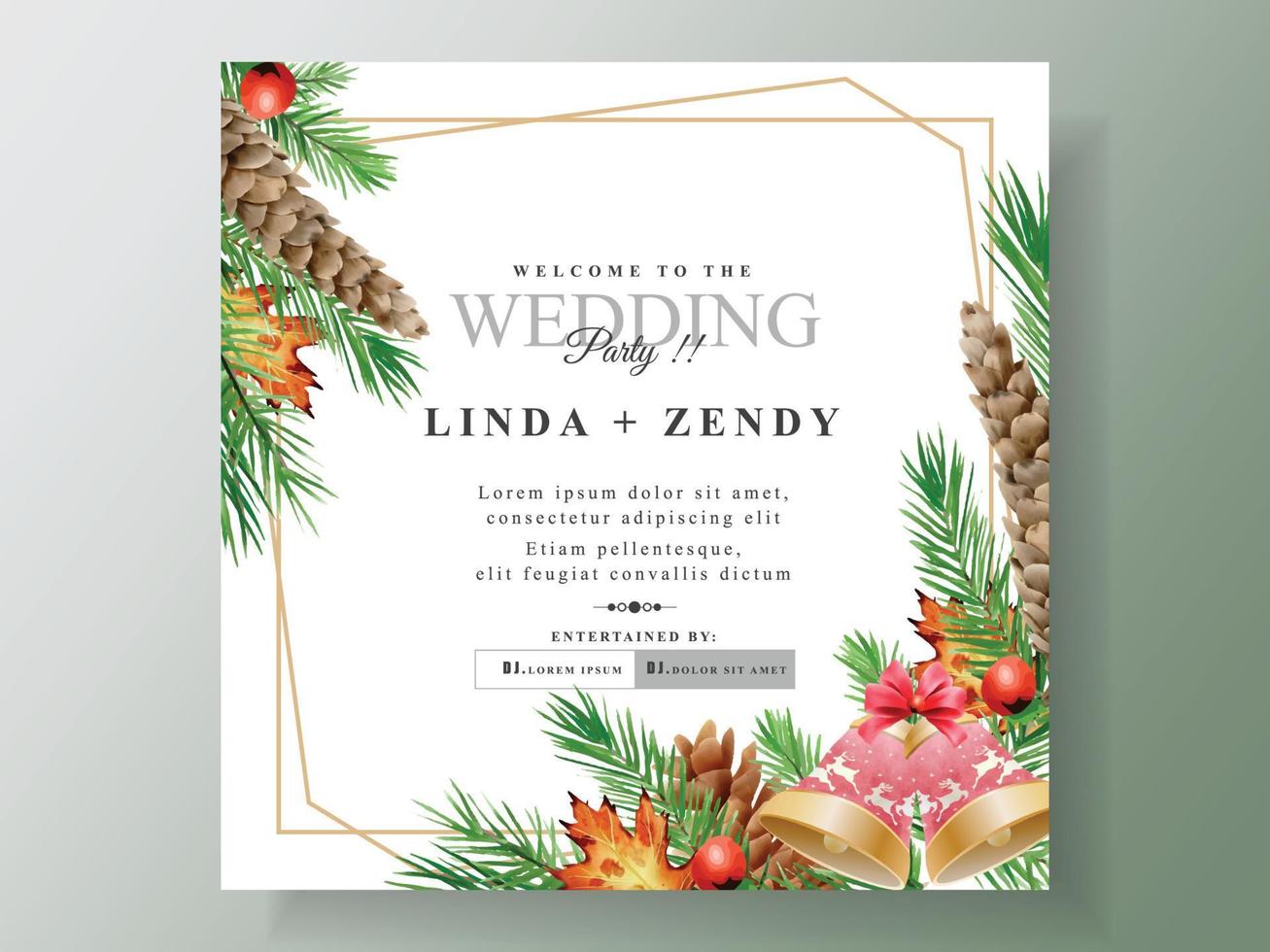 mooi bruiloft uitnodiging kaart sjabloon met Kerstmis thema vector