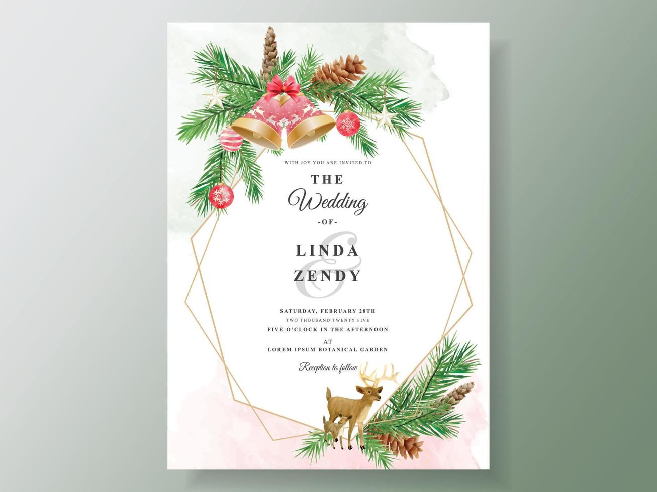 mooi bruiloft uitnodiging kaart sjabloon met Kerstmis thema vector
