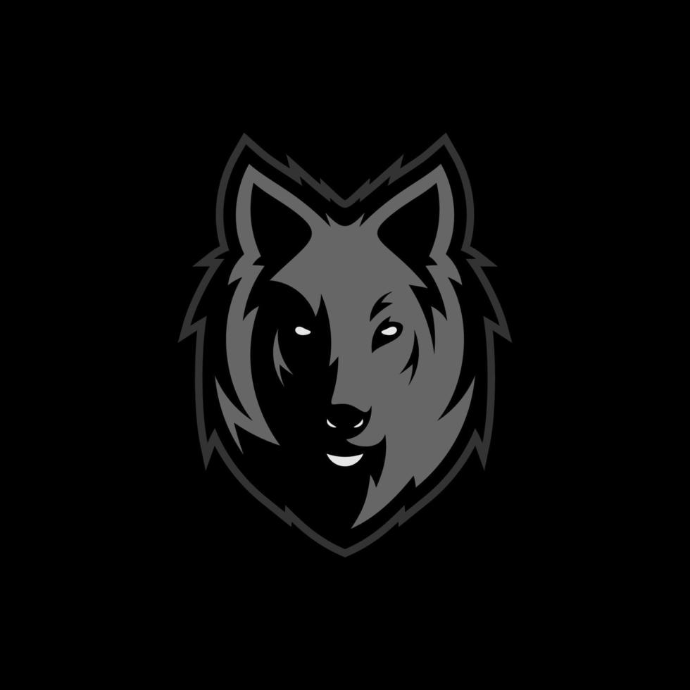 wolf hoofd illustratie logo ontwerp. wolf mascotte vector kunst. frontaal symmetrisch beeld van wolf op zoek gevaarlijk.