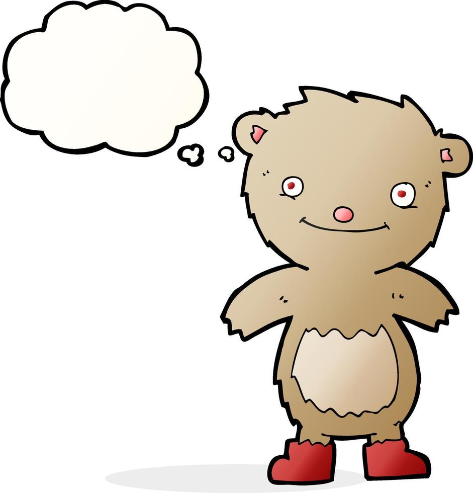 tekenfilm teddy beer vervelend laarzen met gedachte bubbel vector