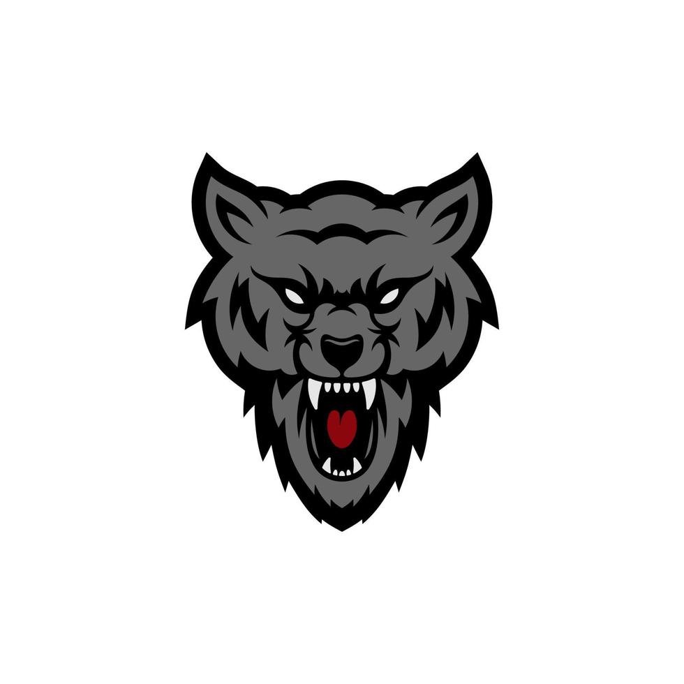 wolf hoofd illustratie logo ontwerp. wolf mascotte vector kunst. frontaal symmetrisch beeld van wolf op zoek gevaarlijk.