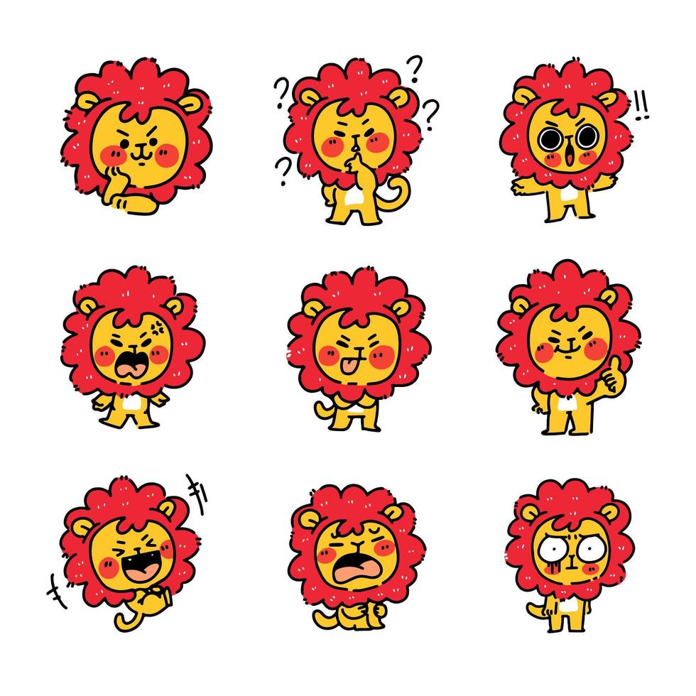 schattige kleine leeuwwelp mascotte set vector