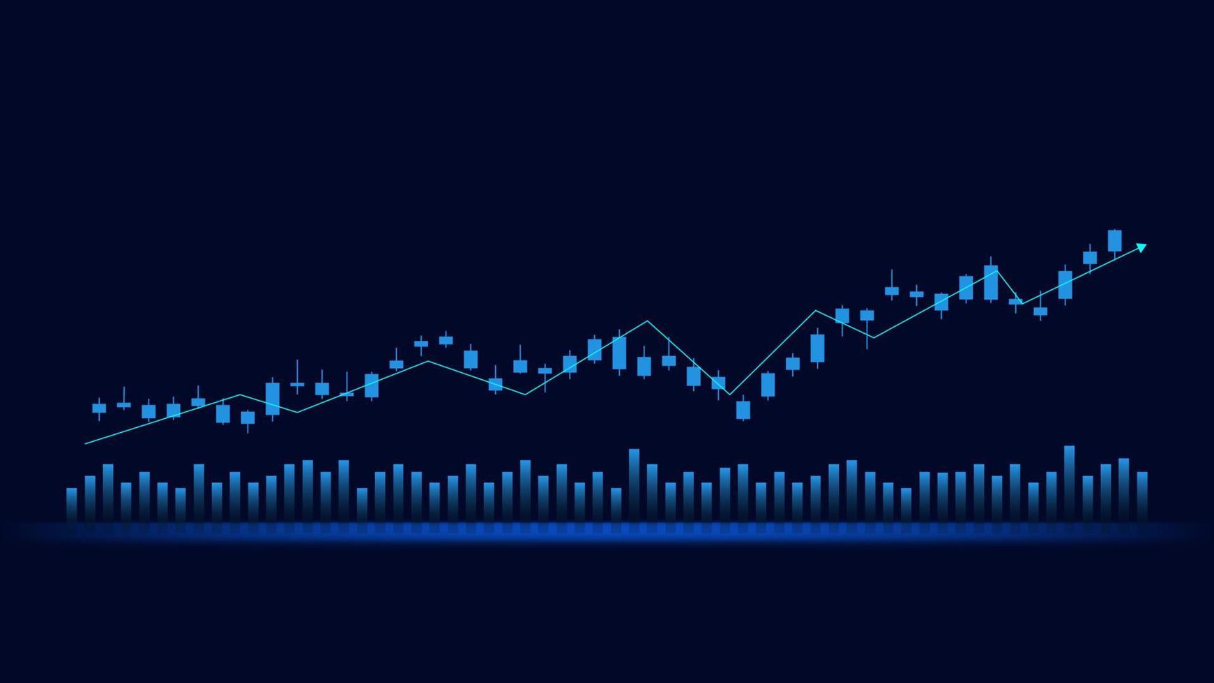 financiële bedrijfsstatistieken met staafdiagram en kandelaargrafiek tonen beurskoers en effectief verdienen op blauwe achtergrond vector