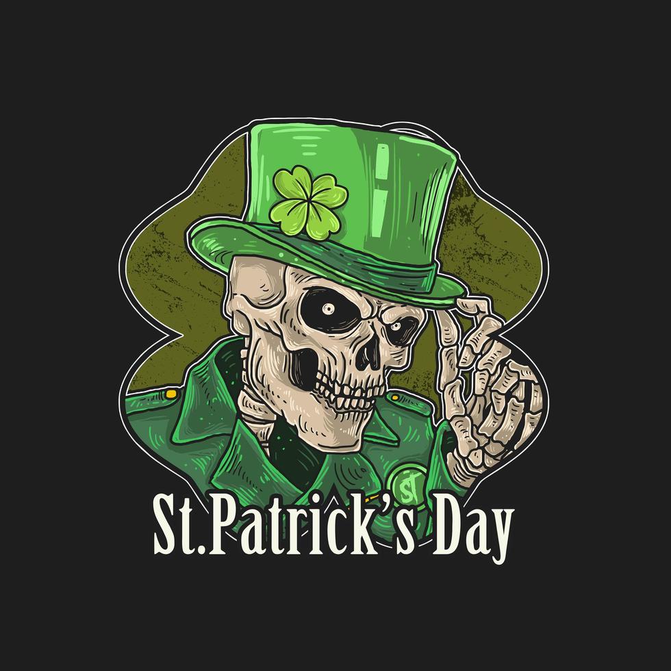 Saint patrick's day skelet in groene hoed vector