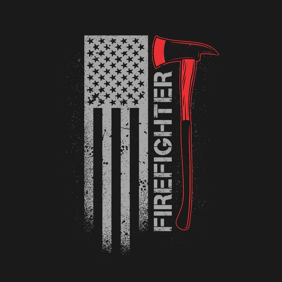 grunge stijl brandweerman bijl met Amerikaanse vlag vector