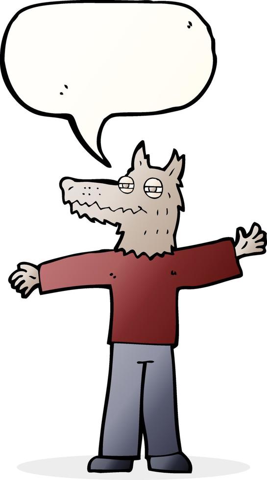 tekenfilm gelukkig wolf Mens met toespraak bubbel vector
