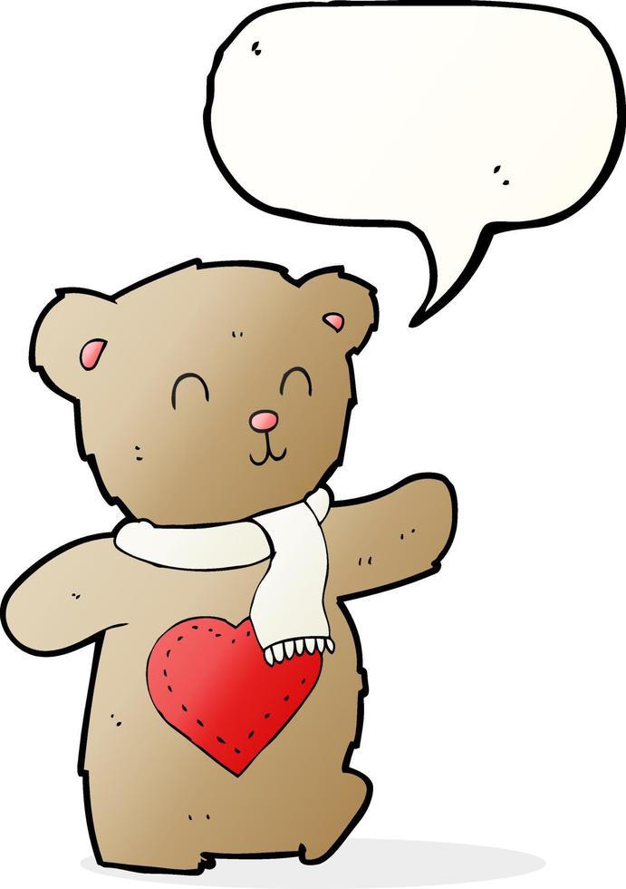 tekenfilm teddy beer met liefde hart met toespraak bubbel vector