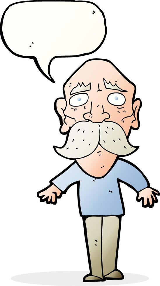 tekenfilm verdrietig oud Mens met toespraak bubbel vector