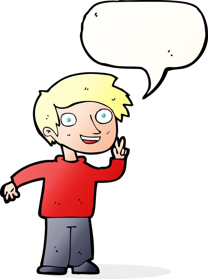 tekenfilm jongen poseren voor foto met toespraak bubbel vector