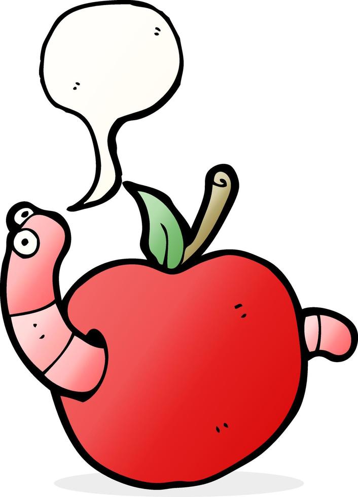 tekenfilm worm in appel met toespraak bubbel vector
