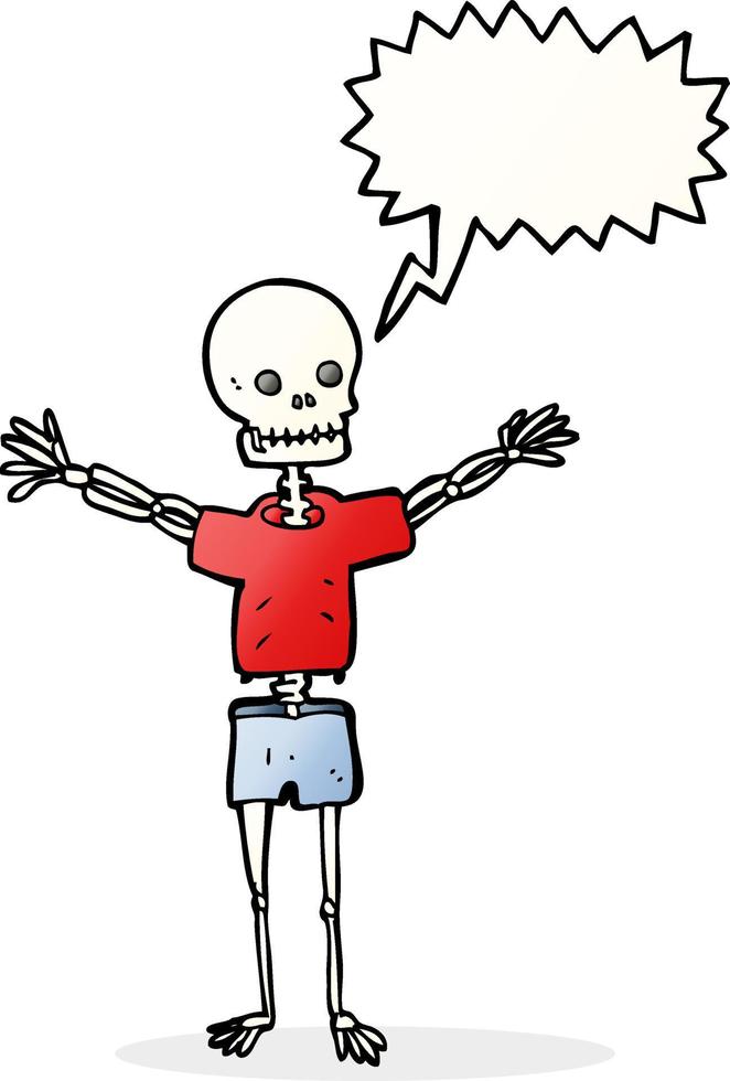 tekenfilm skelet in kleren met toespraak bubbel vector